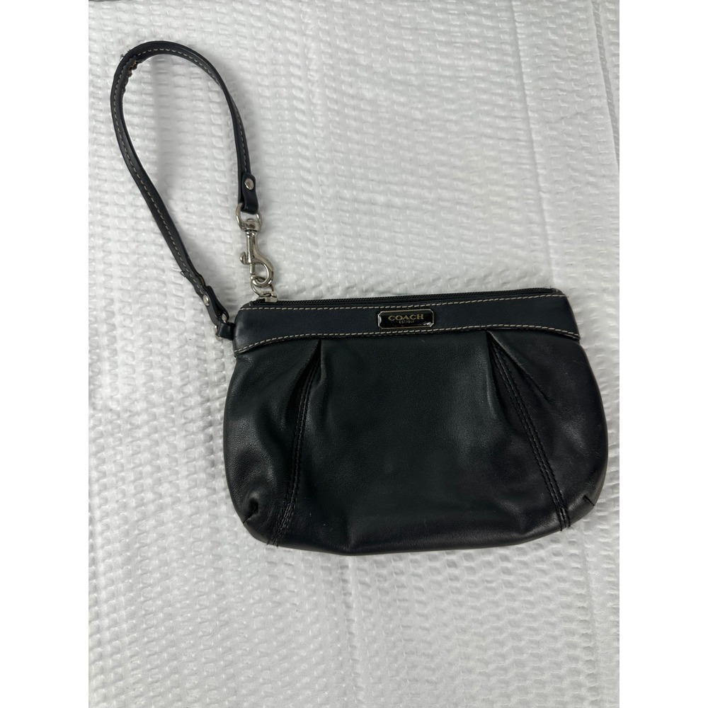 Coach Black Leather Pleated Wristlet